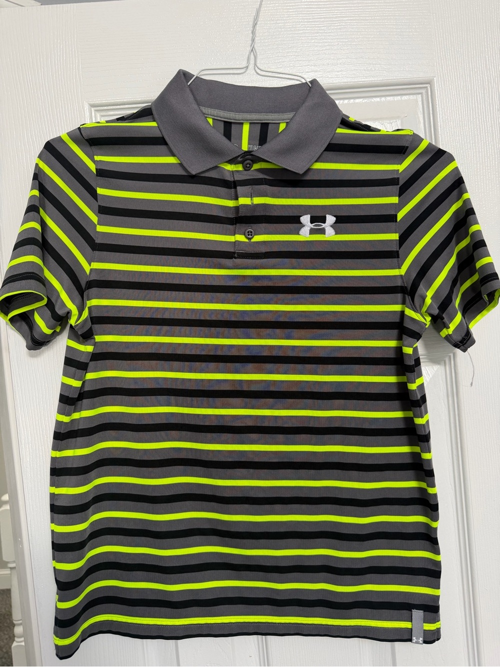 Under Armour Boys Gray & Neon Green Striped Polo Shirt